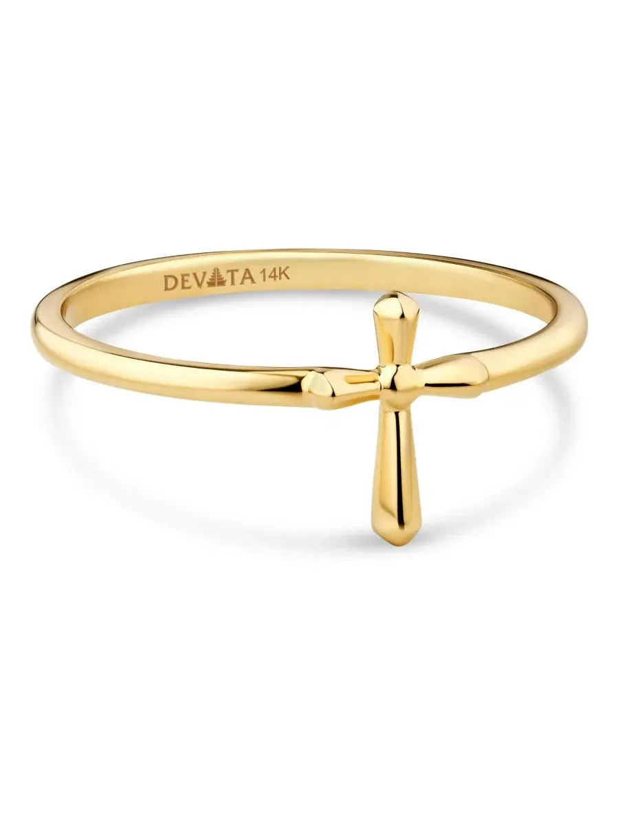 Кольцо с крестом, модель Cross Ring DEVATA — изображение 2 из 4, оттенок золото
