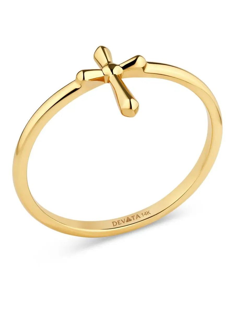 Кольцо с крестом, модель Cross Ring DEVATA — изображение 3 из 4, оттенок золото