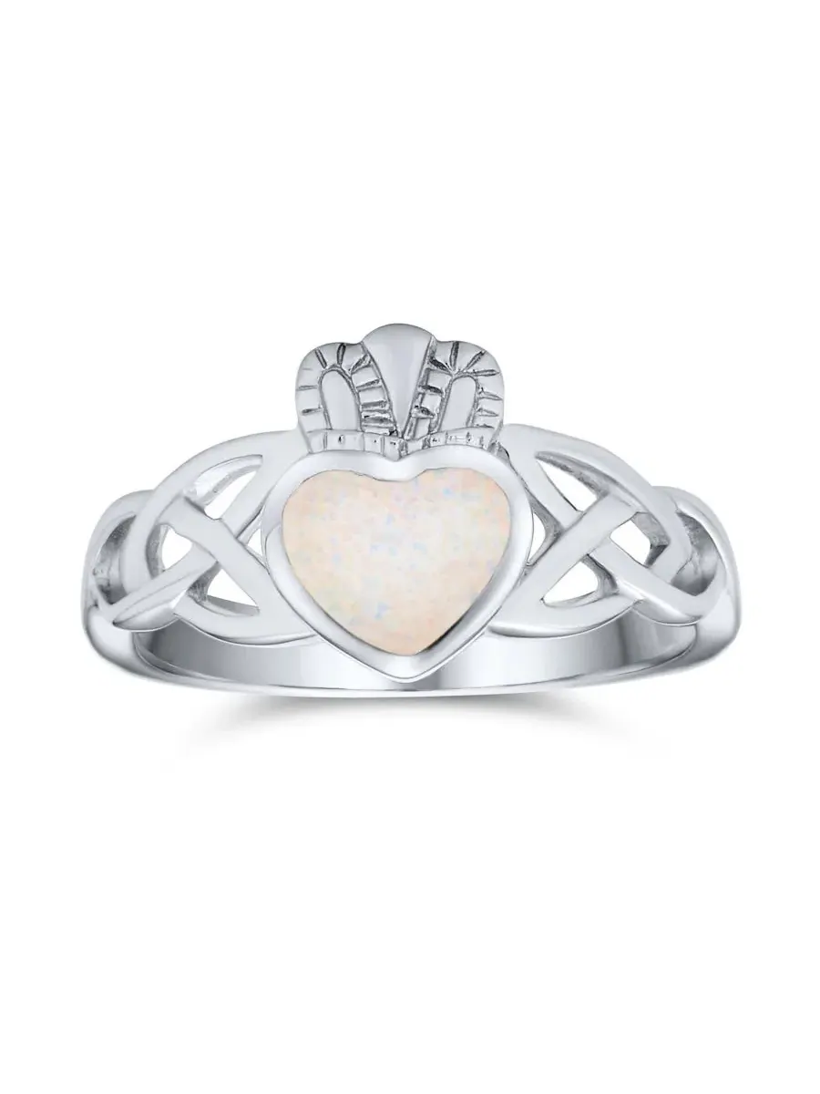 Кольцо с синтетическим опалом Клэддах BFF Celtic Irish Friendship Promise Created Opal Claddagh