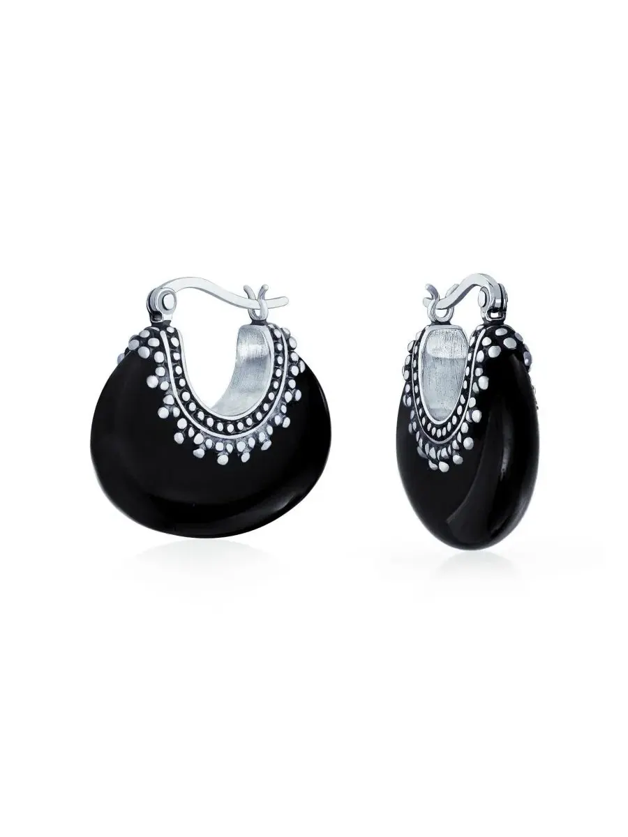 Серьги-кольца с полудрагоценным камнем Bali Stabilized Turquoise Crescent Hoop Earrings Milgrain