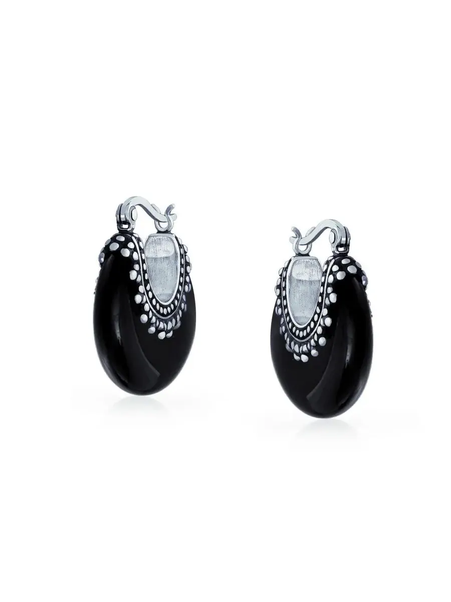 Серьги-кольца с полудрагоценным камнем Bali Stabilized Turquoise Crescent Hoop Earrings Milgrain — изображение 2 из 4