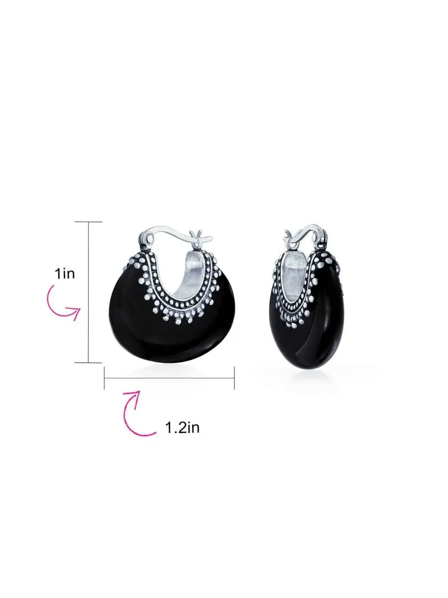 Серьги-кольца с полудрагоценным камнем Bali Stabilized Turquoise Crescent Hoop Earrings Milgrain — изображение 4 из 4
