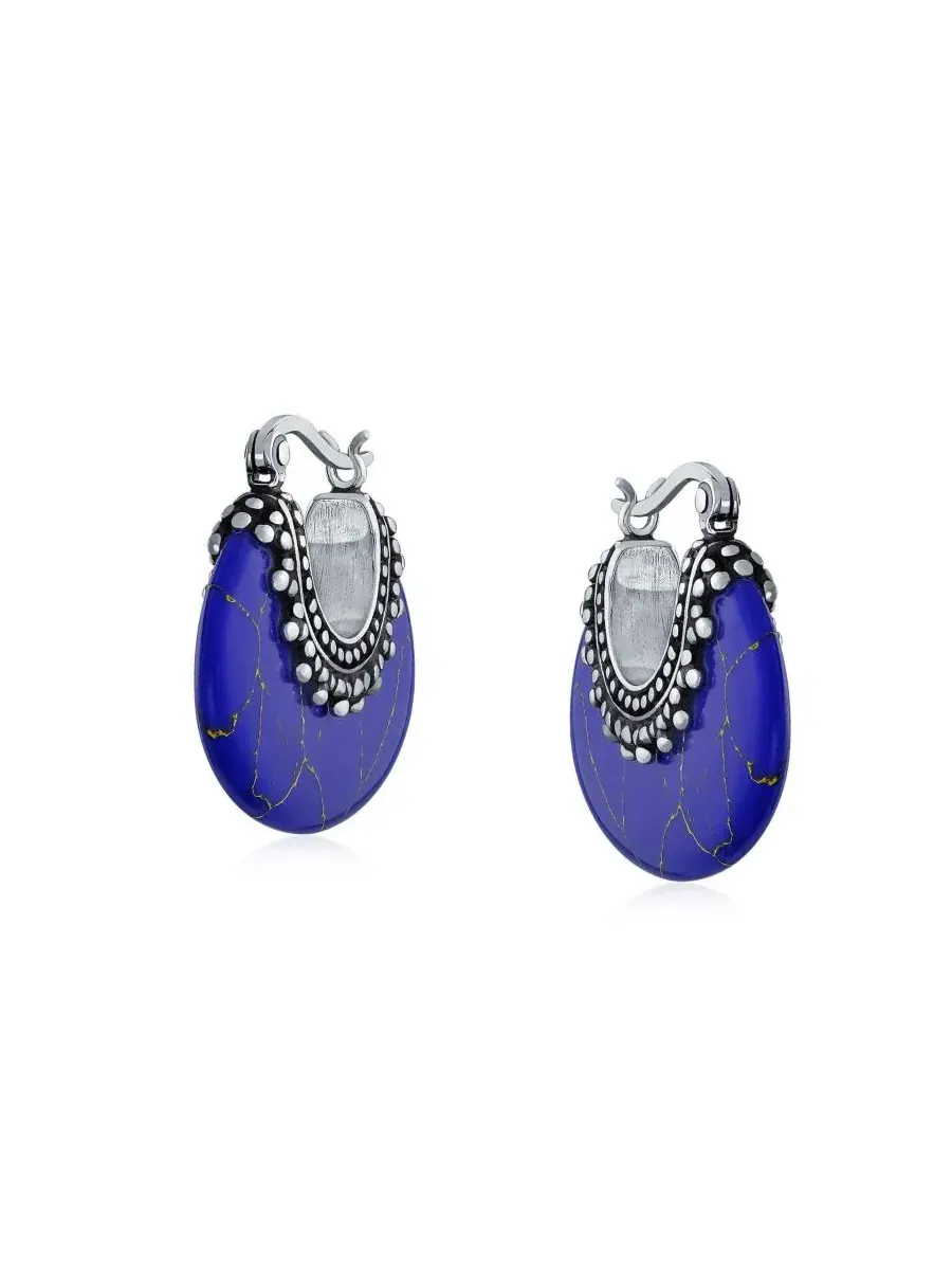 Серьги-кольца с бирюзой и родиевым покрытием, модель Bali Stabilized Turquoise Crescent Hoop — изображение 2 из 3