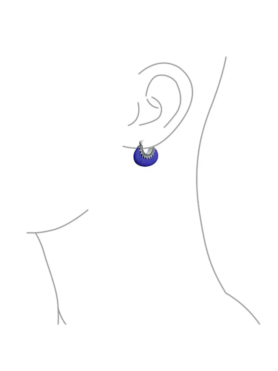 Серьги-кольца с бирюзой и родиевым покрытием, модель Bali Stabilized Turquoise Crescent Hoop — изображение 3 из 3