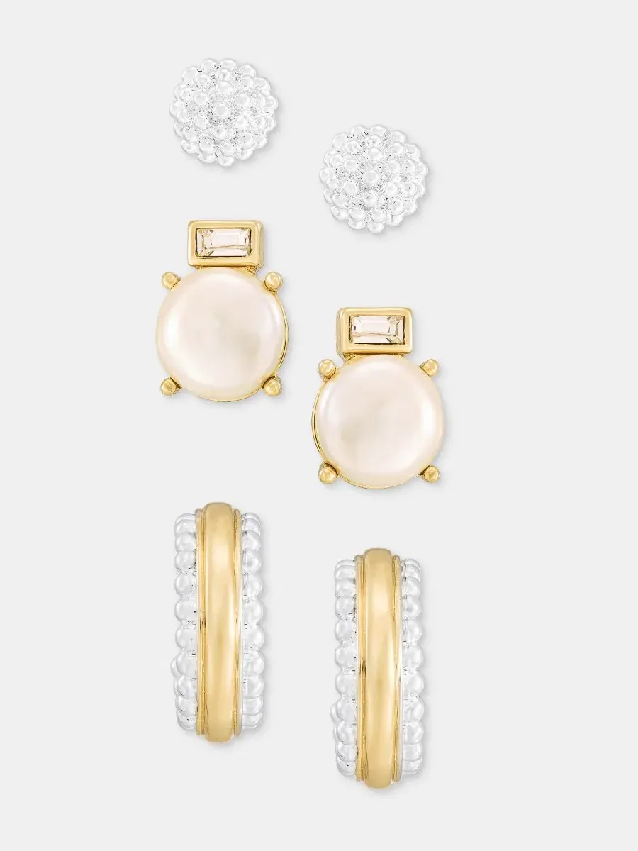 Набор из 3 пар серег с бусинами, кристаллами и жемчугом Anne Klein