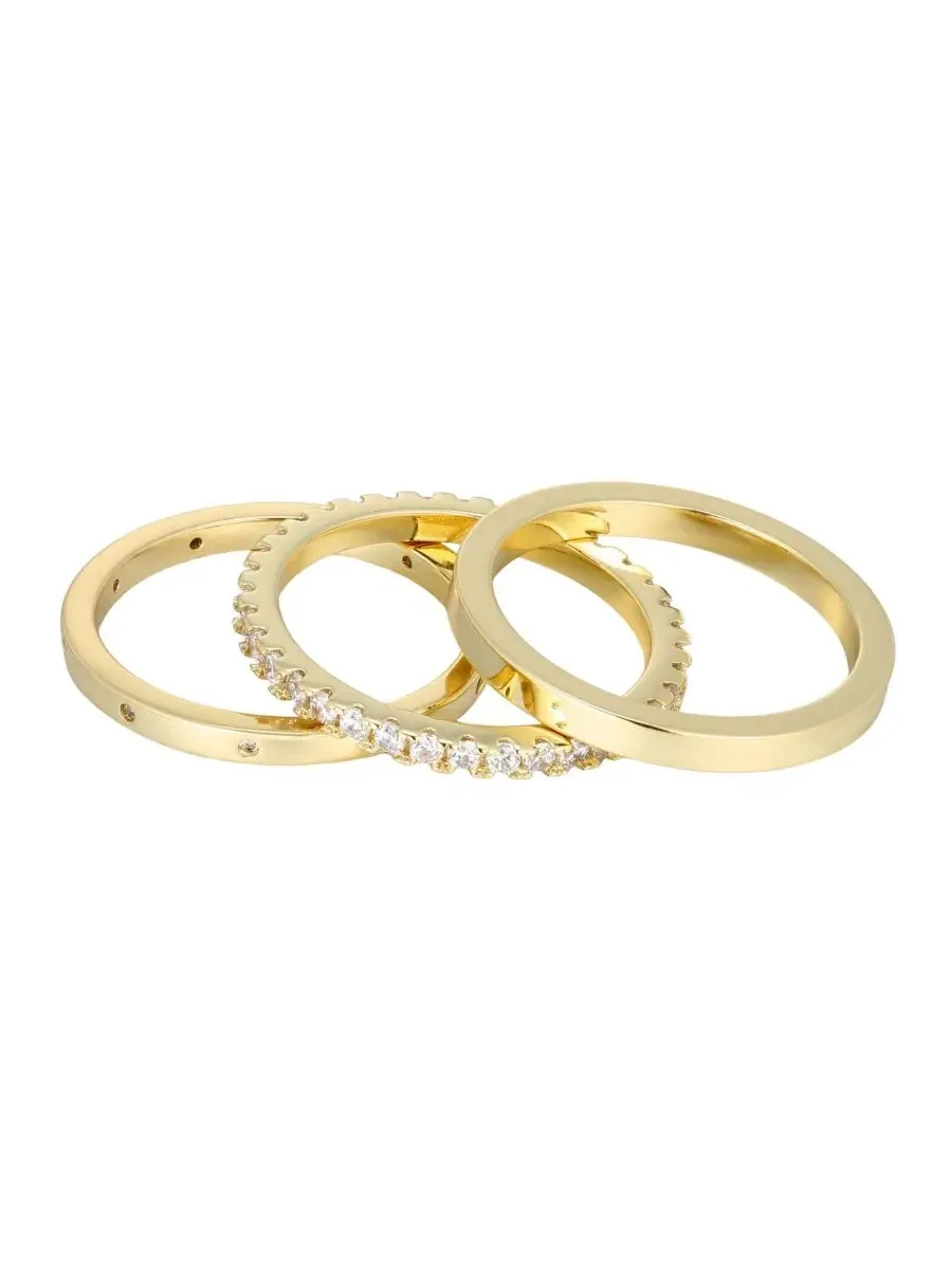 Комплект из 3 колец с кубическим цирконием, 14k золото ADORNIA