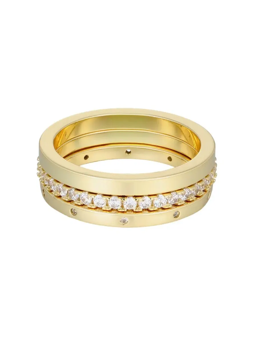 Комплект из 3 колец с кубическим цирконием, 14k золото ADORNIA — изображение 2 из 3