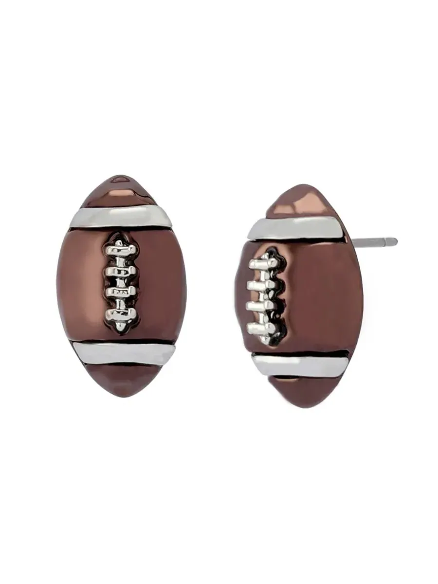 Серьги-пусеты с футбольным мячом и стразом Faux Stone Brown Kick Off Football Betsey Johnson