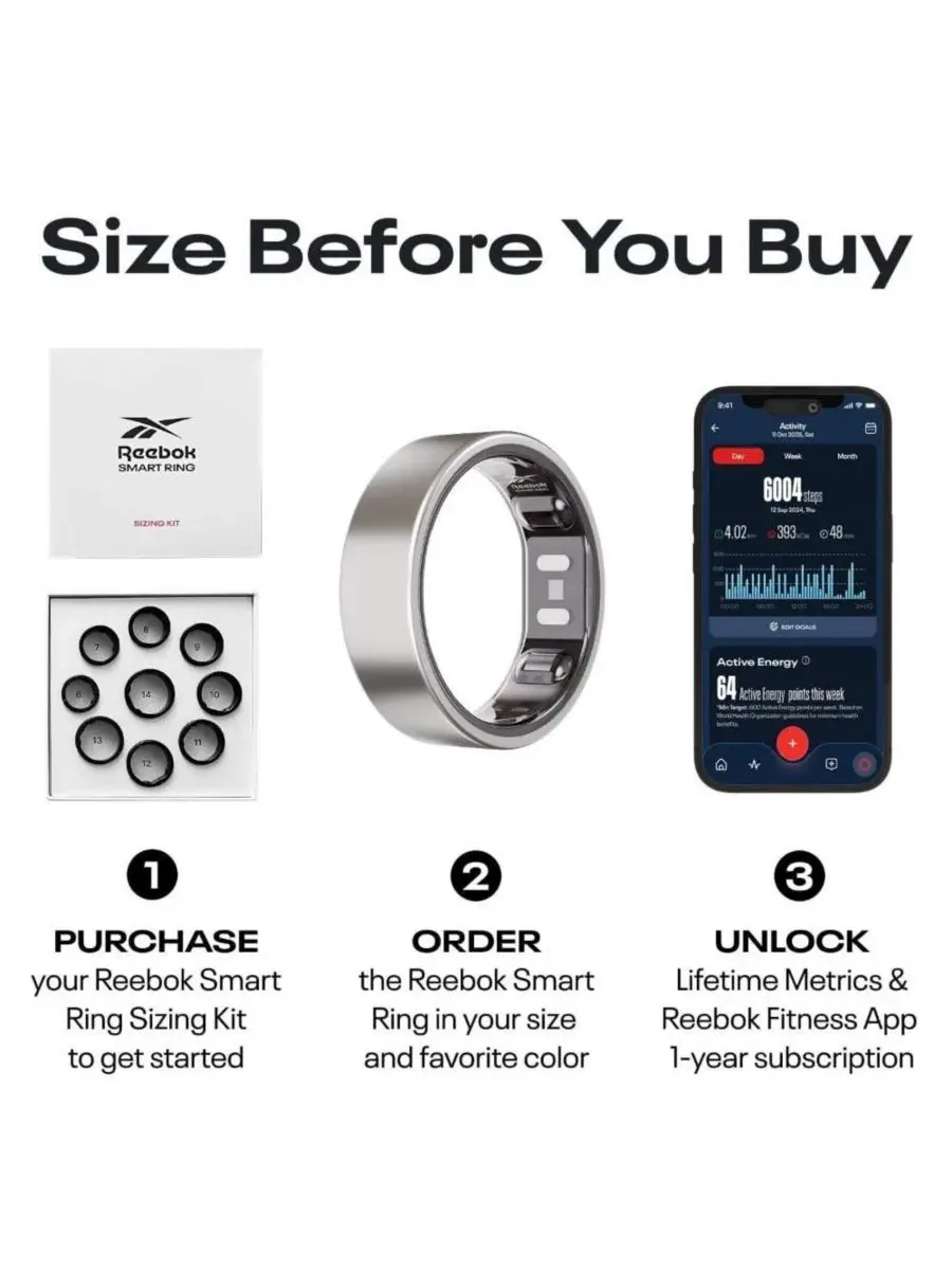 Умное кольцо Reebok Smart Ring, матовый черный, размер 6 — изображение 2 из 7