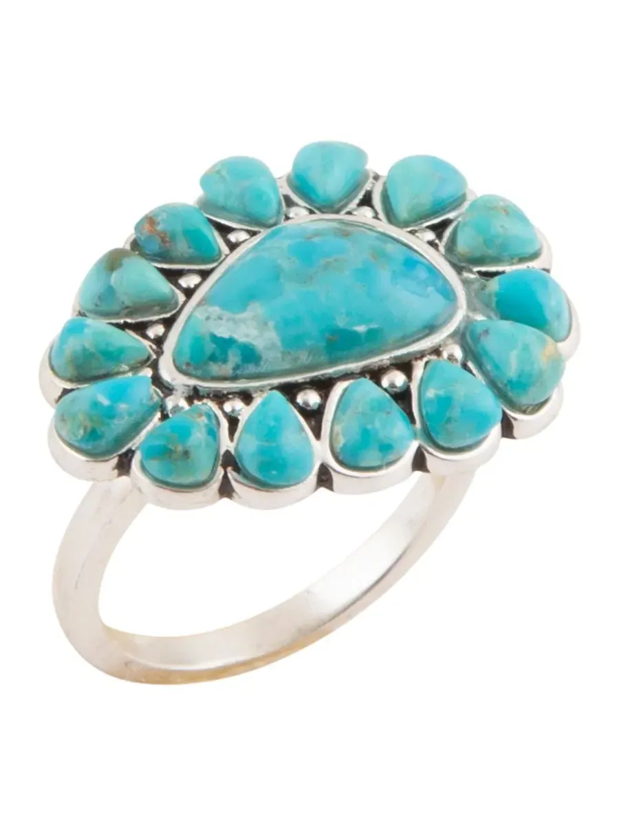 Кольцо с бирюзой и мультикамнями Durango Blue Turquoise Multi-Stone Silver Ring Barse — серебристый