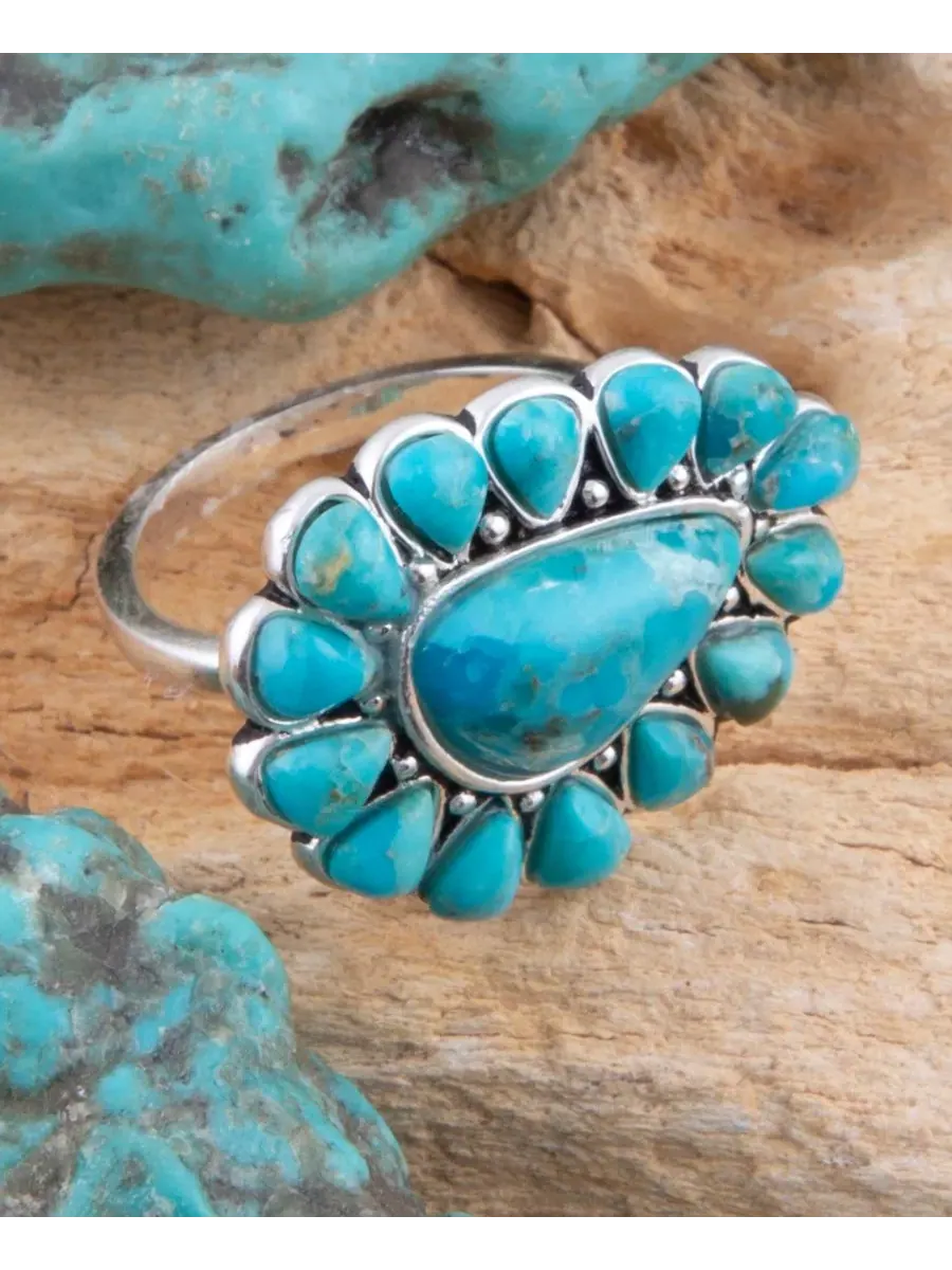 Кольцо с бирюзой и мультикамнями Durango Blue Turquoise Multi-Stone Silver Ring Barse — изображение 5 из 6