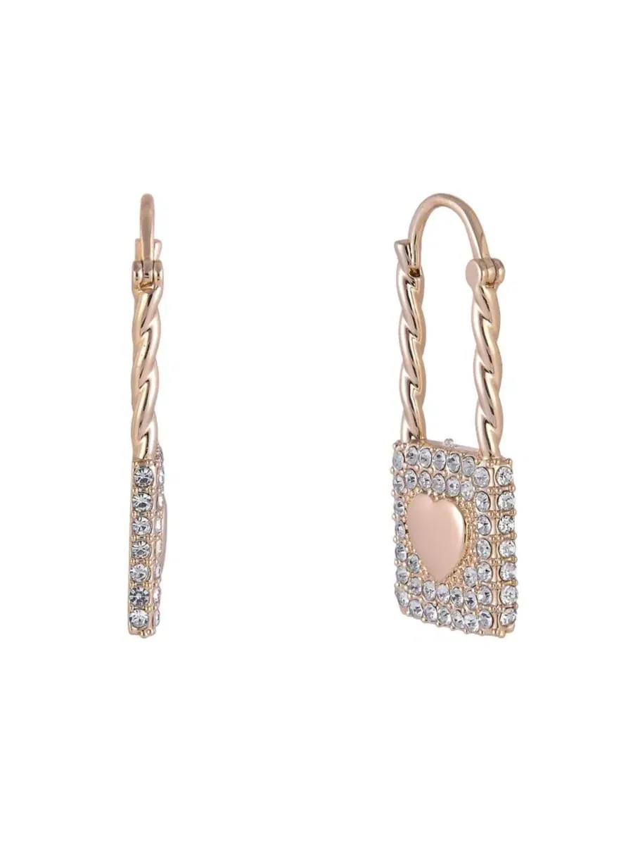 Серьги-гвоздики с замочком в виде сердца и камнями, модель Heart & Stone Lock Earrings Hallmark — золотистый
