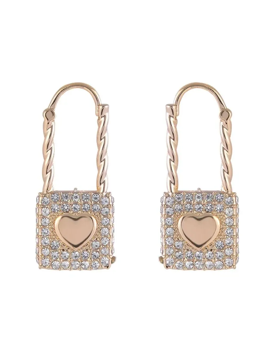 Серьги-гвоздики с замочком в виде сердца и камнями, модель Heart & Stone Lock Earrings Hallmark — изображение 2 из 4