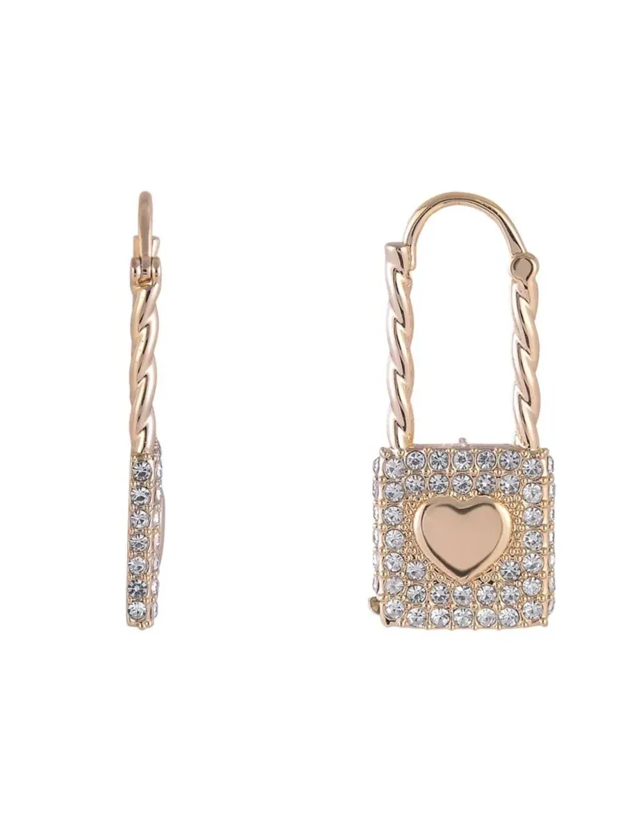 Серьги-гвоздики с замочком в виде сердца и камнями, модель Heart & Stone Lock Earrings Hallmark — изображение 3 из 4