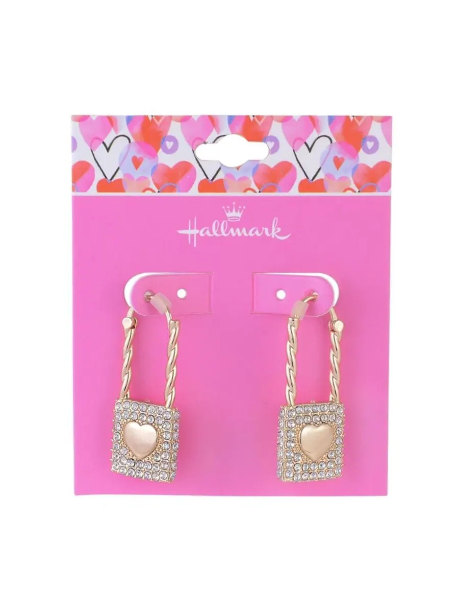 Серьги-гвоздики с замочком в виде сердца и камнями, модель Heart & Stone Lock Earrings Hallmark — изображение 4 из 4