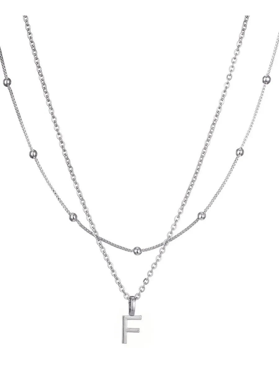 Колье с подвеской-инициалом Silver Layered Initial Necklace ADORNIA — изображение 1 из 1, оттенок серебристый