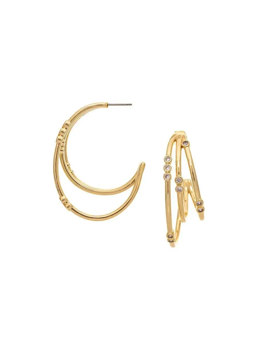 Серьги-кольца многослойные с фианитами 18K Gold Plated Rivka Friedman — мульти