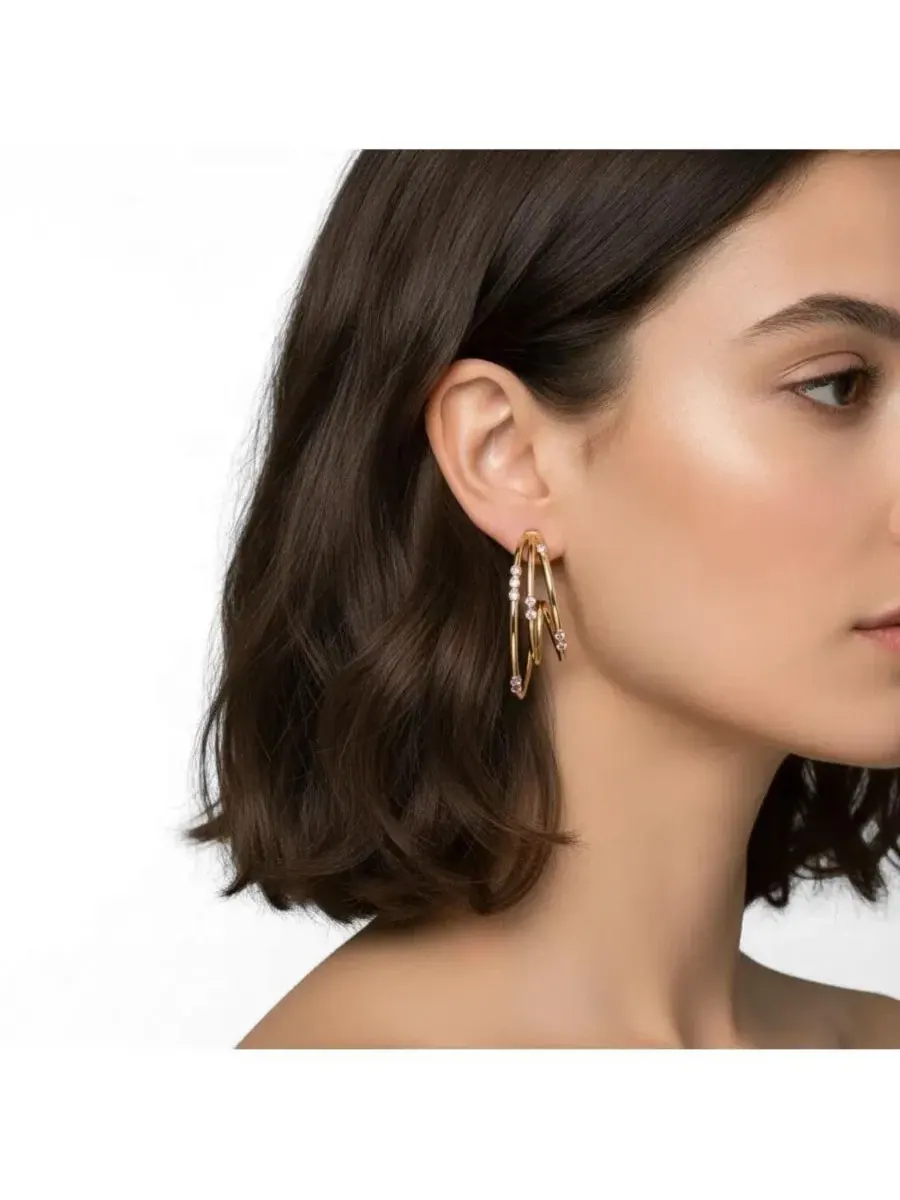 Серьги-кольца многослойные с фианитами 18K Gold Plated Rivka Friedman — изображение 3 из 3, оттенок нет цвета