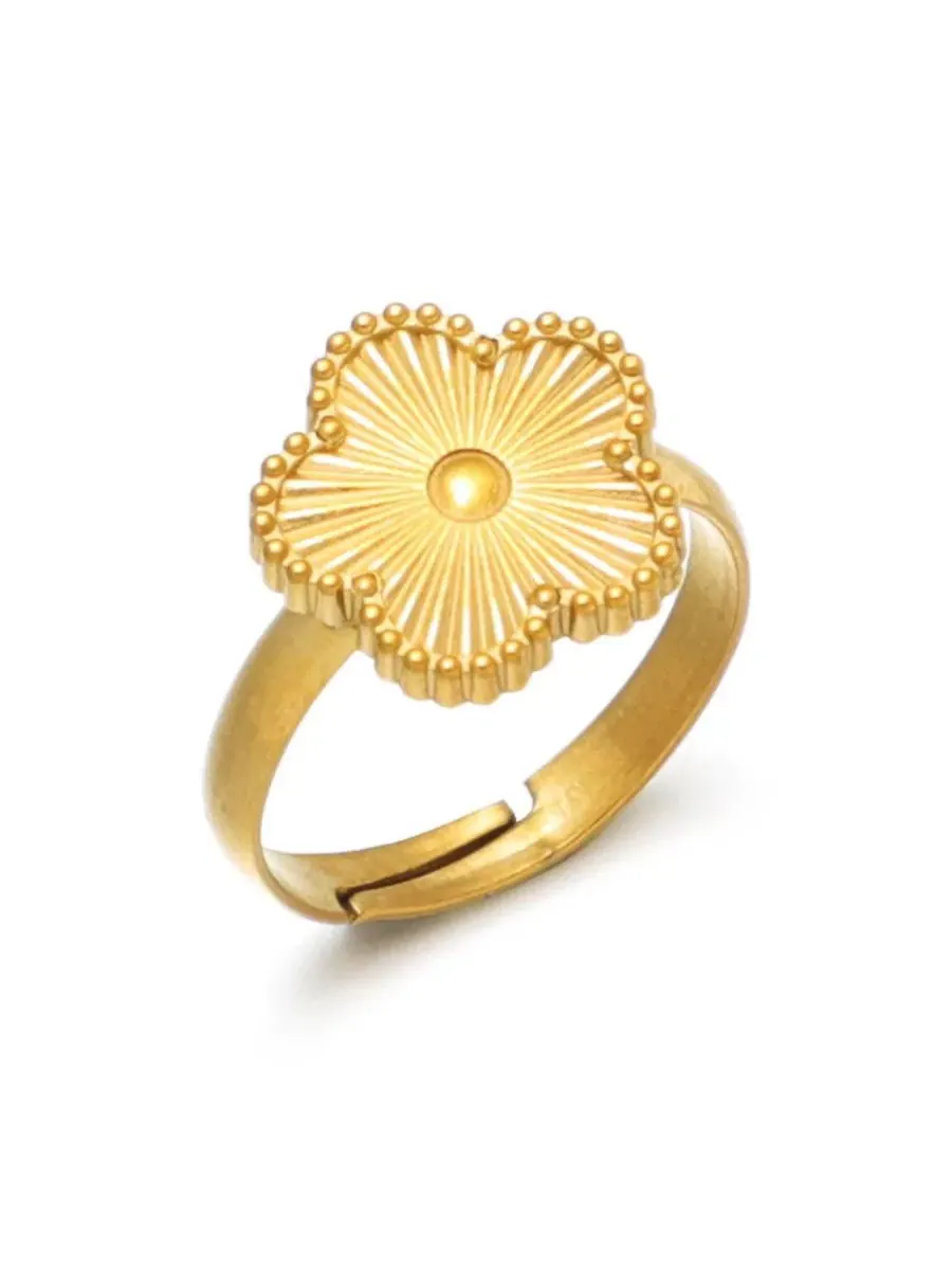 Кольцо с пятилистным клевером 18K золотое, регулируемое ADORNIA