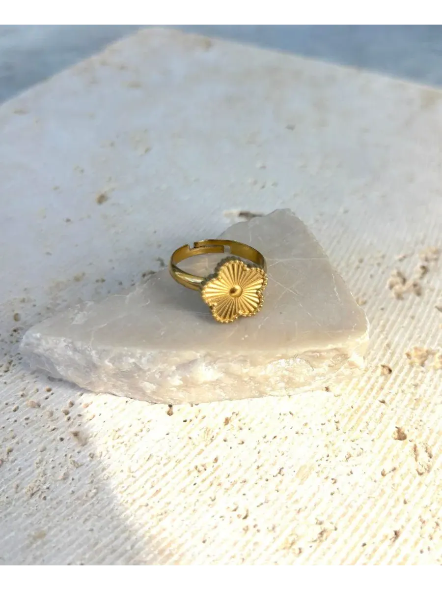 Кольцо с пятилистным клевером 18K золотое, регулируемое ADORNIA — изображение 2 из 3