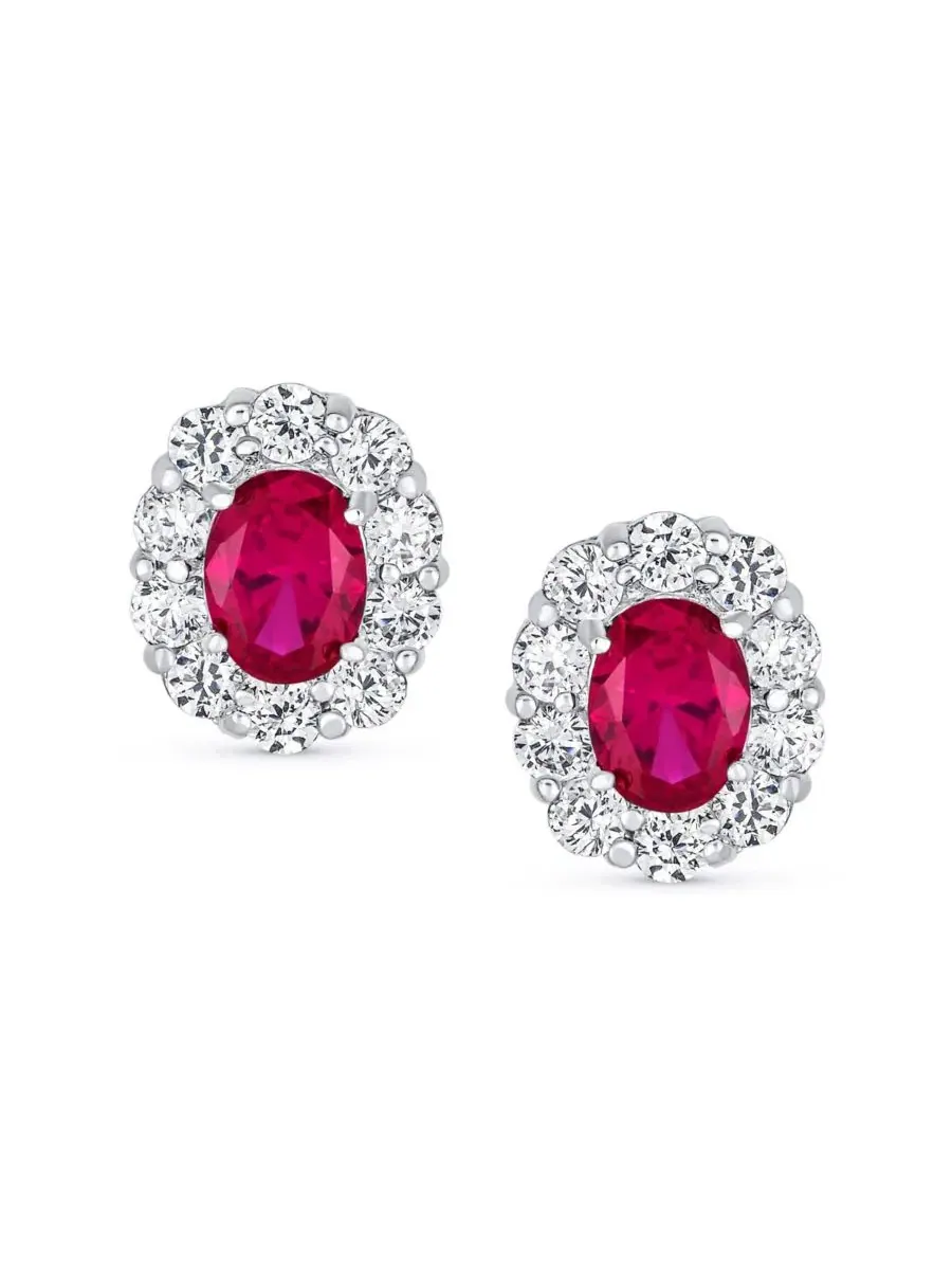 Серьги-пусеты из циркония с овальной вставкой Crown Bling Jewelry — изображение 2 из 3, оттенок светлый красный