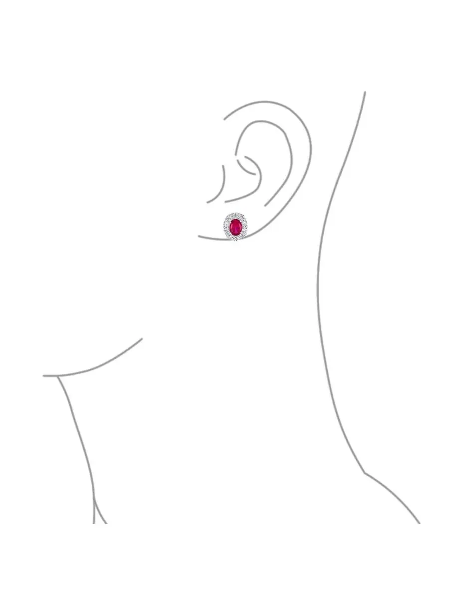 Серьги-пусеты из циркония с овальной вставкой Crown Bling Jewelry — изображение 3 из 3, оттенок светлый красный