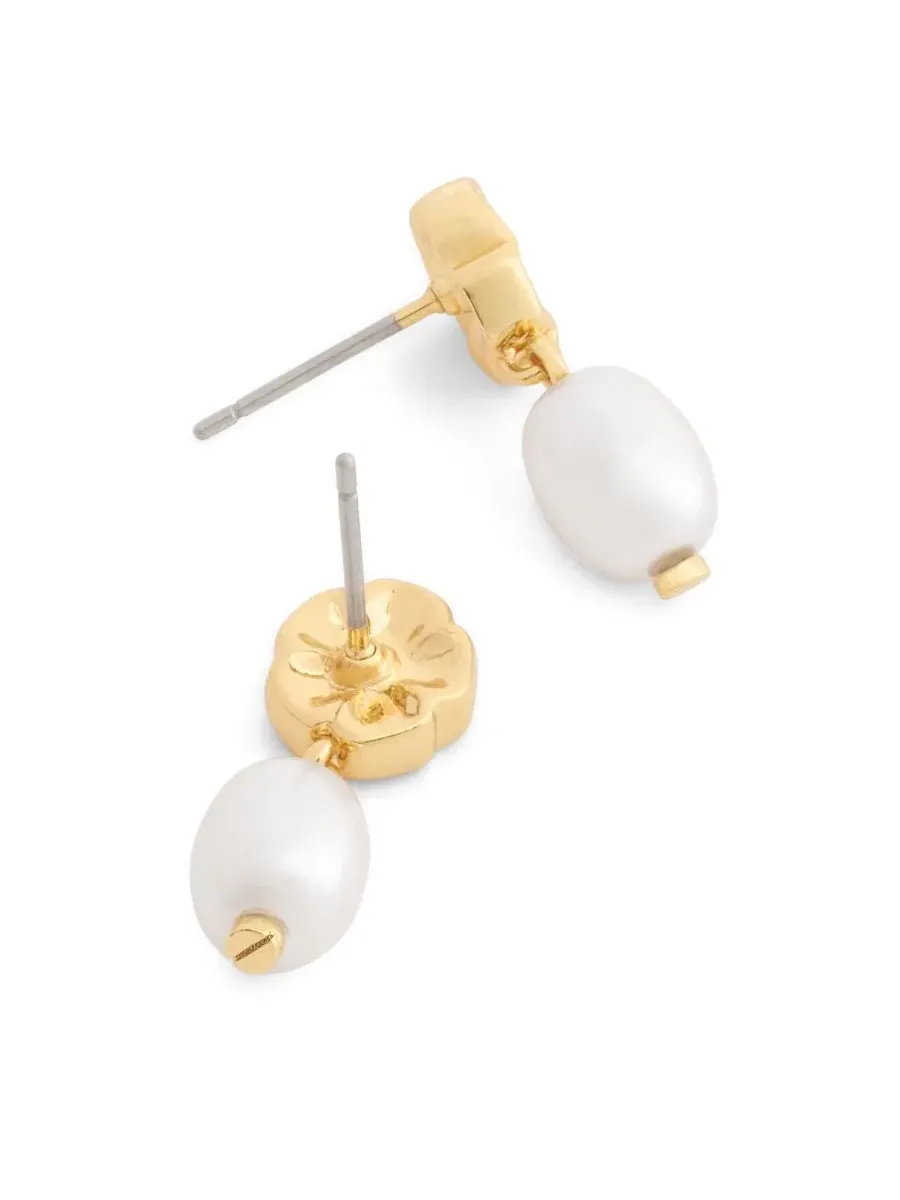 Серьги-гвоздики с жемчугом и розой Tearose Drop COACH — изображение 2 из 3, оттенок золото