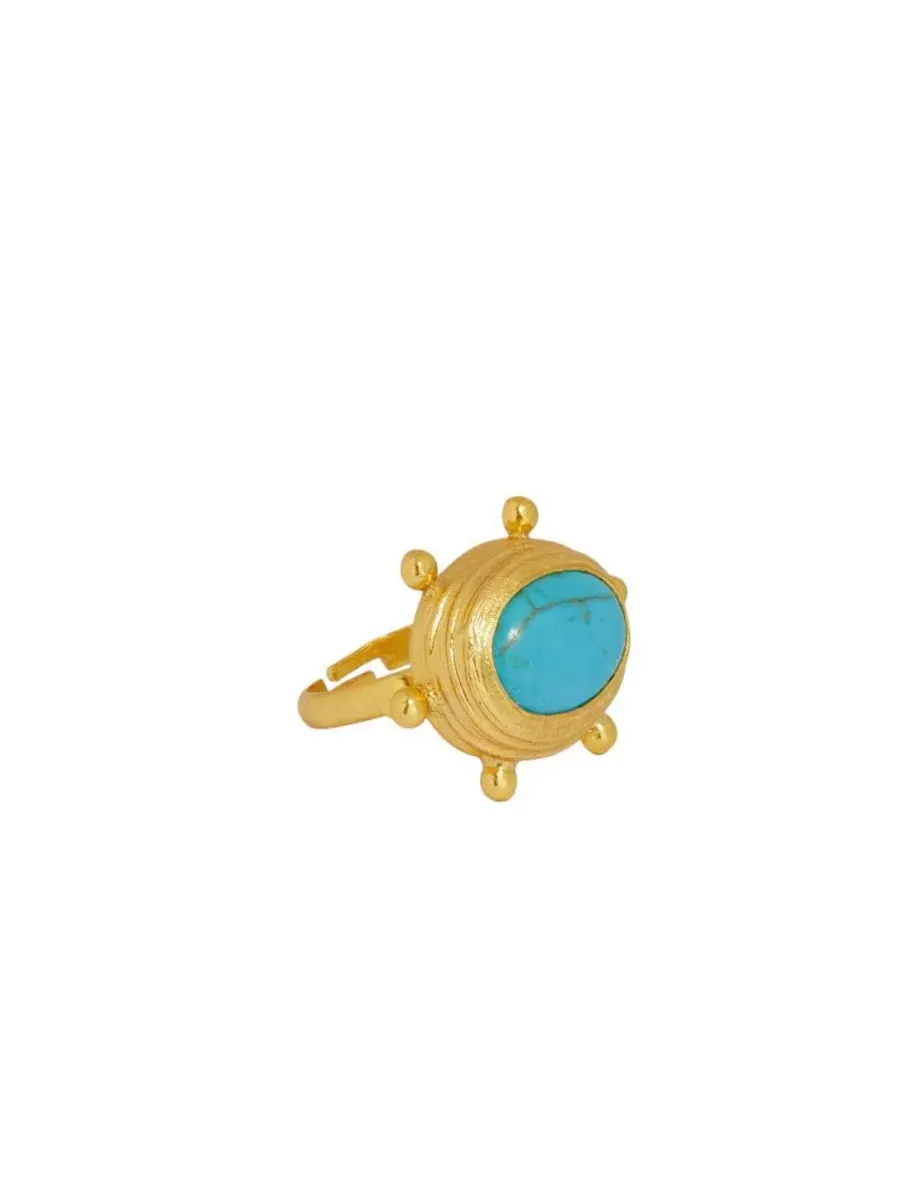 Кольцо с бирюзой, модель Zand Turquoise Cocktail Ottoman Hands — золотистый
