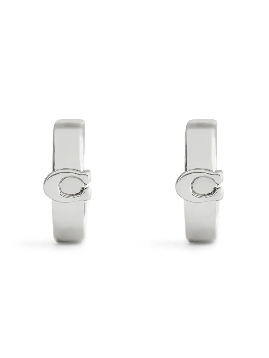 Серьги-кольца Signature C Huggie COACH — изображение 2 из 4, оттенок серебристый