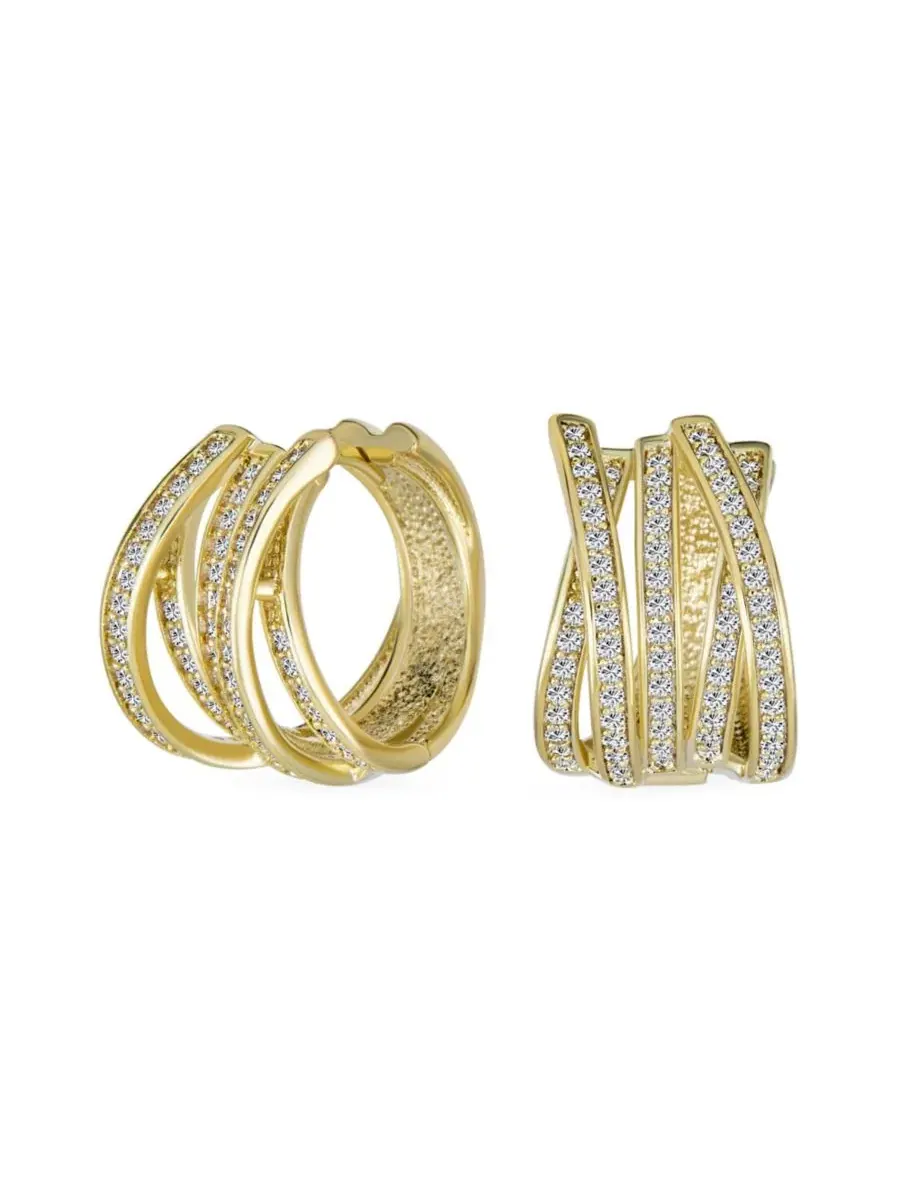 Серьги-кольца с перекрещенным дизайном, с кристаллами, позолоченные Bling Jewelry