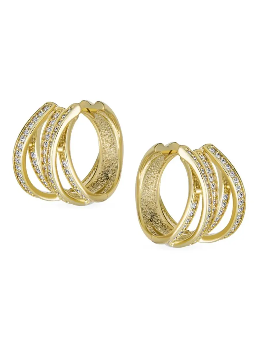 Серьги-кольца с перекрещенным дизайном, с кристаллами, позолоченные Bling Jewelry — изображение 2 из 4, оттенок золотистый