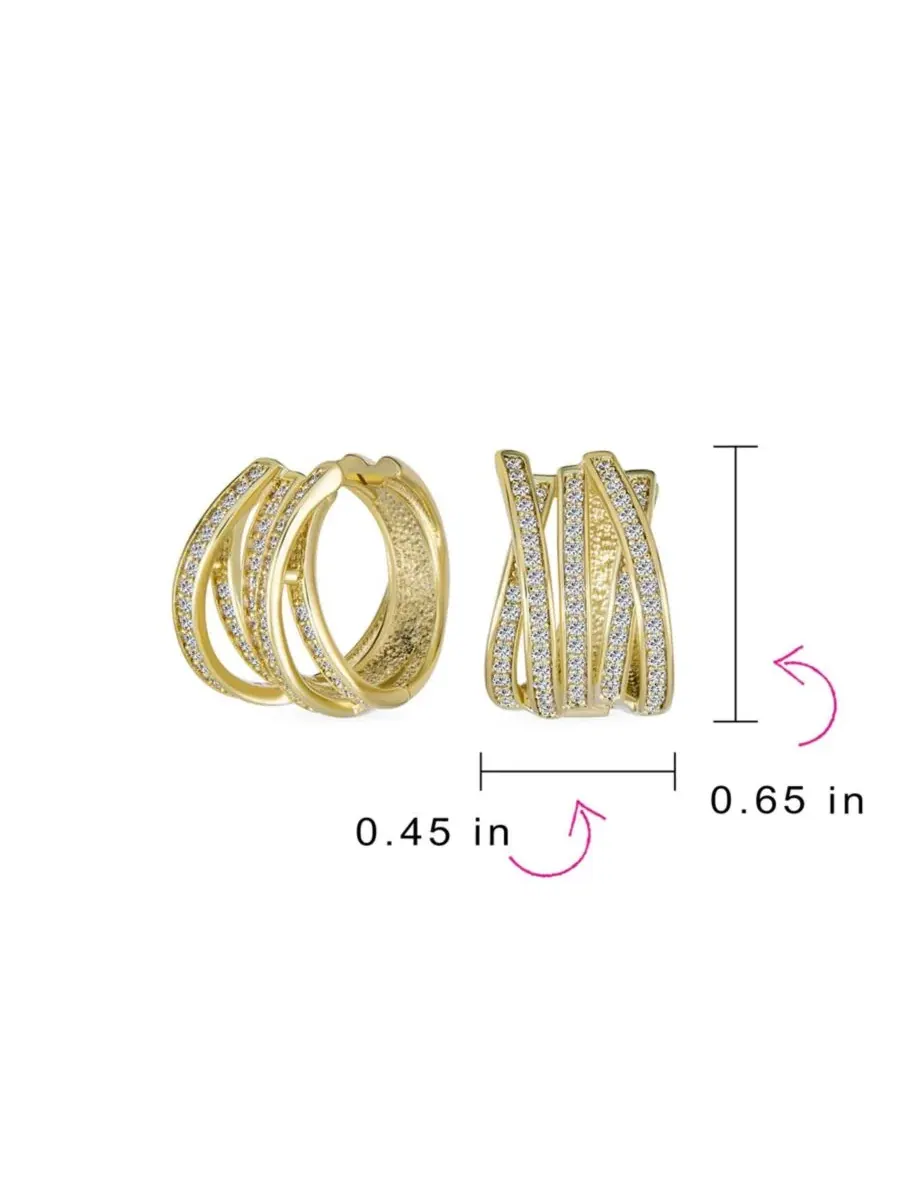 Серьги-кольца с перекрещенным дизайном, с кристаллами, позолоченные Bling Jewelry — изображение 3 из 4, оттенок золотистый