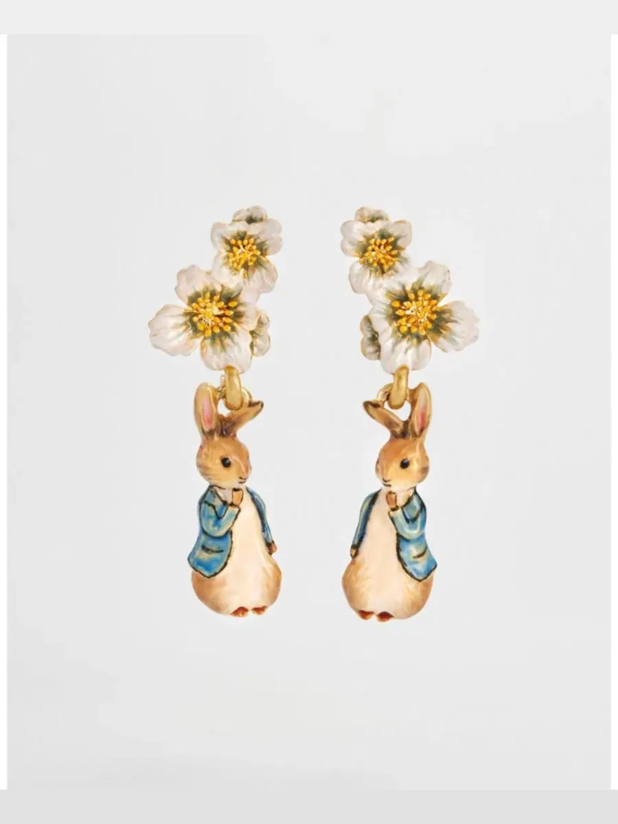 Серьги-подвески с флористическим принтом и Питером Кроликом, Peter Rabbit Floral Drop Fable England