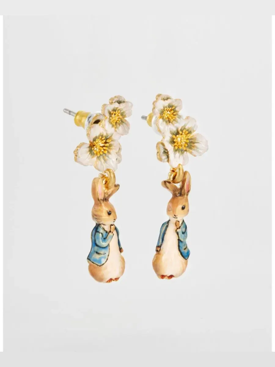 Серьги-подвески с флористическим принтом и Питером Кроликом, Peter Rabbit Floral Drop Fable England — изображение 4 из 5
