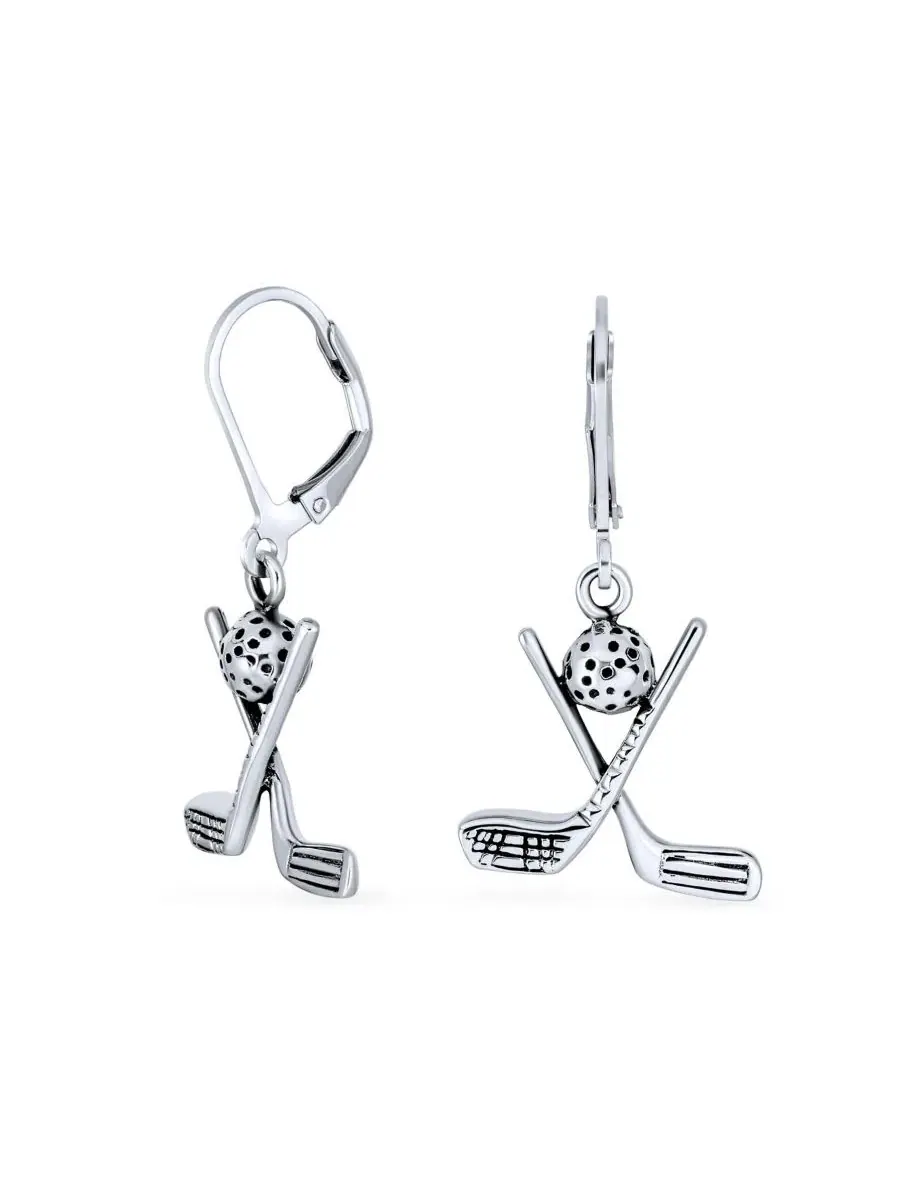 Серьги-подвески с принтом гольф-мячей и клюшек, модель Golf Balls Clubs Dangle Earrings Bling