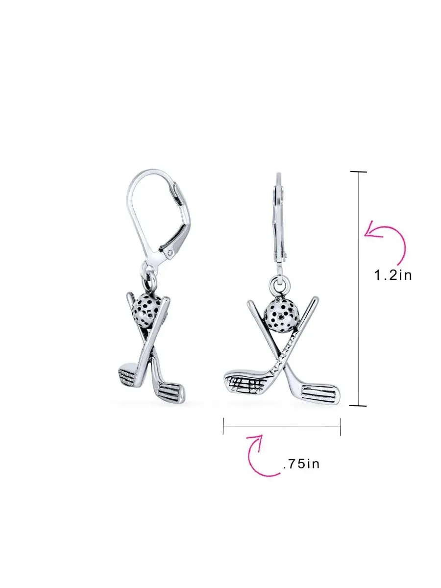 Серьги-подвески с принтом гольф-мячей и клюшек, модель Golf Balls Clubs Dangle Earrings Bling — изображение 2 из 4
