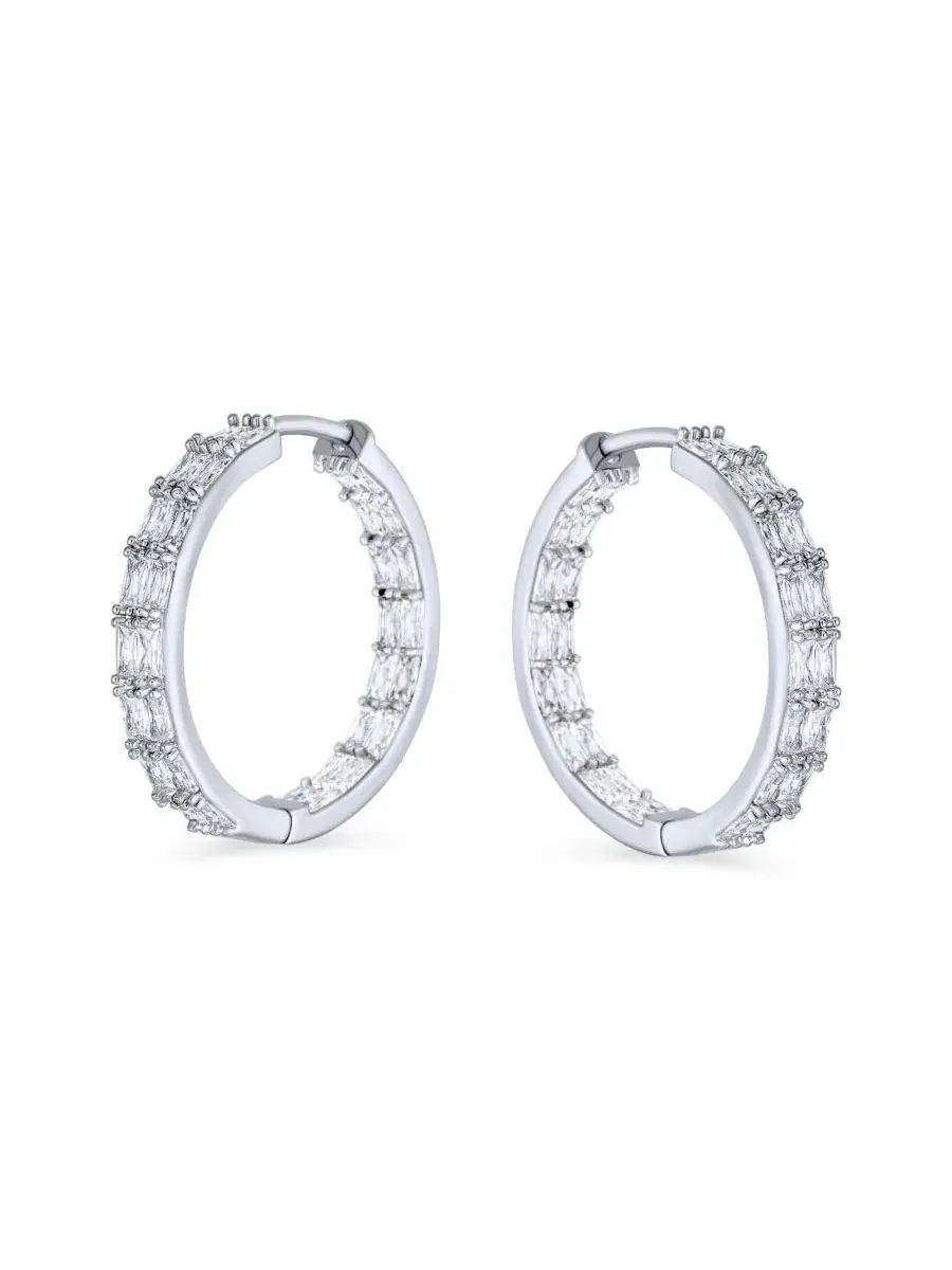 Серьги-кольца с принтом «Princess Cut Cubic Zirconia Milgrain Edge Inside Out Hoop» Bling Jewelry — изображение 2 из 3
