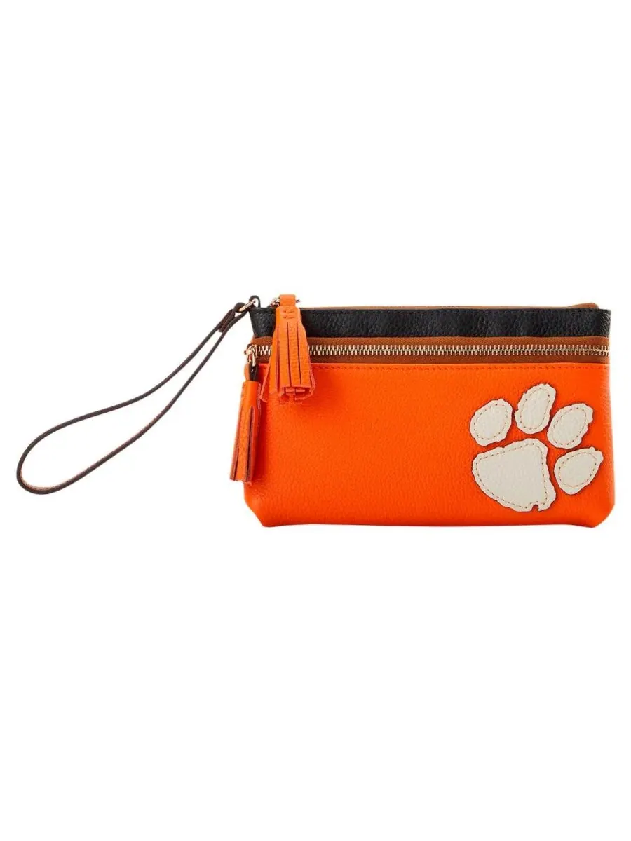 Кожаный браслет с патчем Clemson Tigers Infield Double-Zip Wristlet Dooney & Bourke — мульти