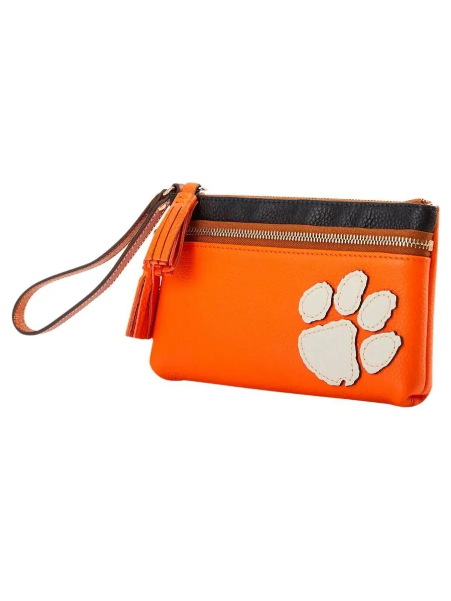 Кожаный браслет с патчем Clemson Tigers Infield Double-Zip Wristlet Dooney & Bourke — изображение 2 из 4, оттенок нет цвета