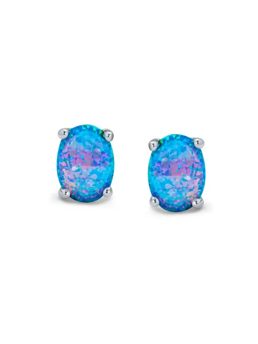 Серьги-пусеты с синтетическим опалом, золотое покрытие Bling Jewelry — изображение 3 из 3, оттенок синий