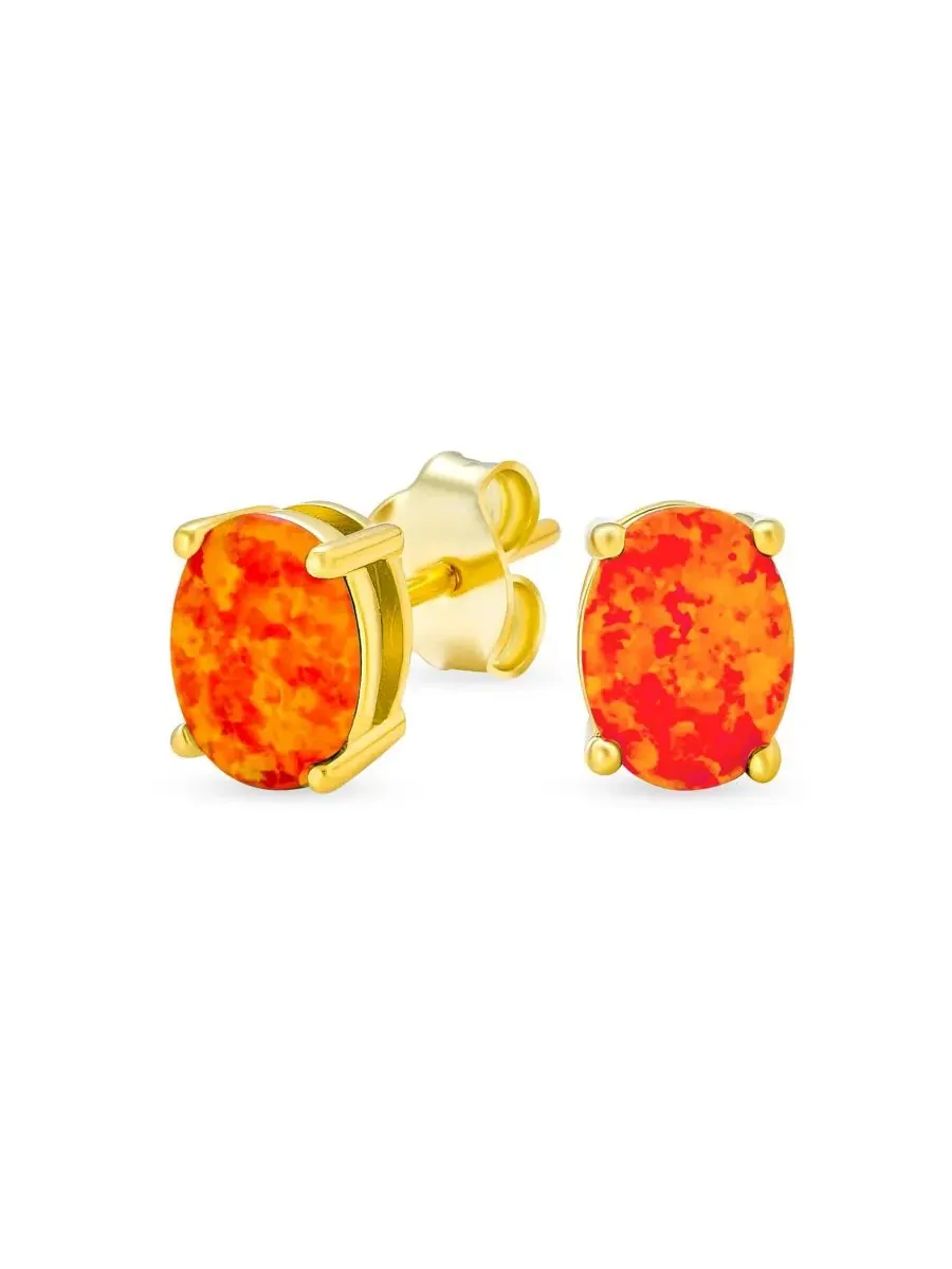 Серьги-гвоздики с синтетическим опалом, с фианитами, золотое покрытие Bling Jewelry — изображение 1 из 4, оттенок оранжевый