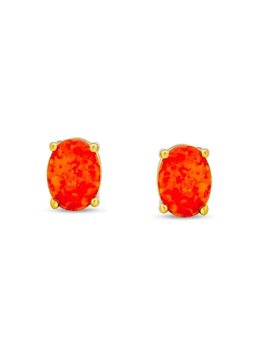 Серьги-гвоздики с синтетическим опалом, с фианитами, золотое покрытие Bling Jewelry — изображение 3 из 4, оттенок оранжевый