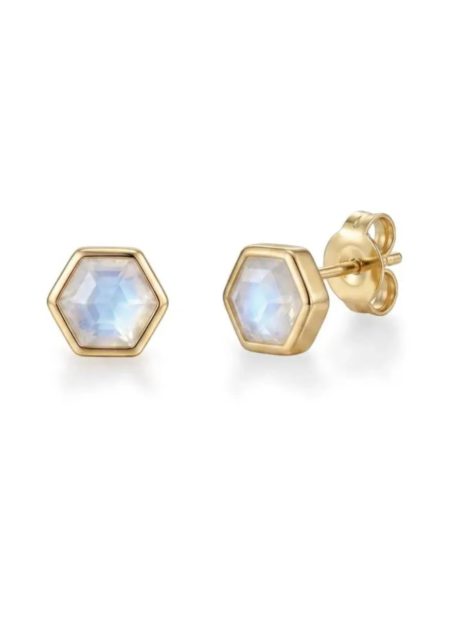 Серьги-гвоздики с лунным камнем Hexagon Moonstone Adornia Fine — золотистый