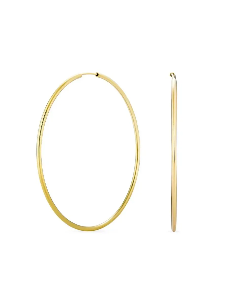 Серьги-кольца тонкие без застежки с полировкой, 14K позолота Bling Jewelry