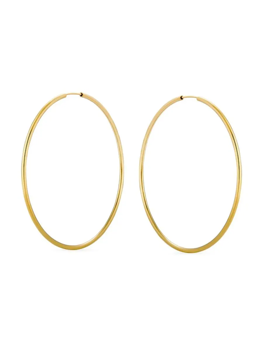 Серьги-кольца тонкие без застежки с полировкой, 14K позолота Bling Jewelry — изображение 2 из 4, оттенок золотистый