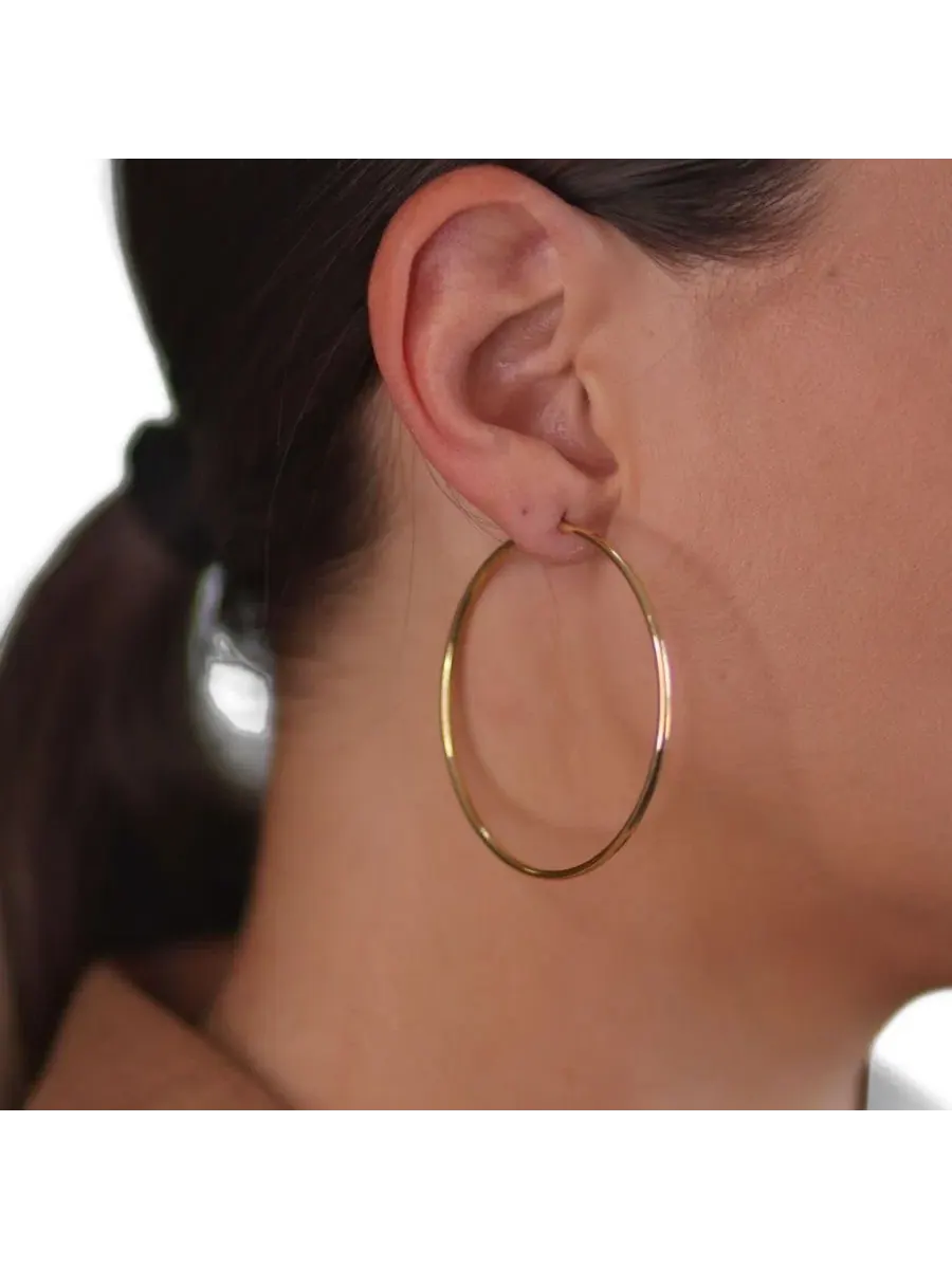 Серьги-кольца тонкие без застежки с полировкой, 14K позолота Bling Jewelry — изображение 3 из 4, оттенок золотистый