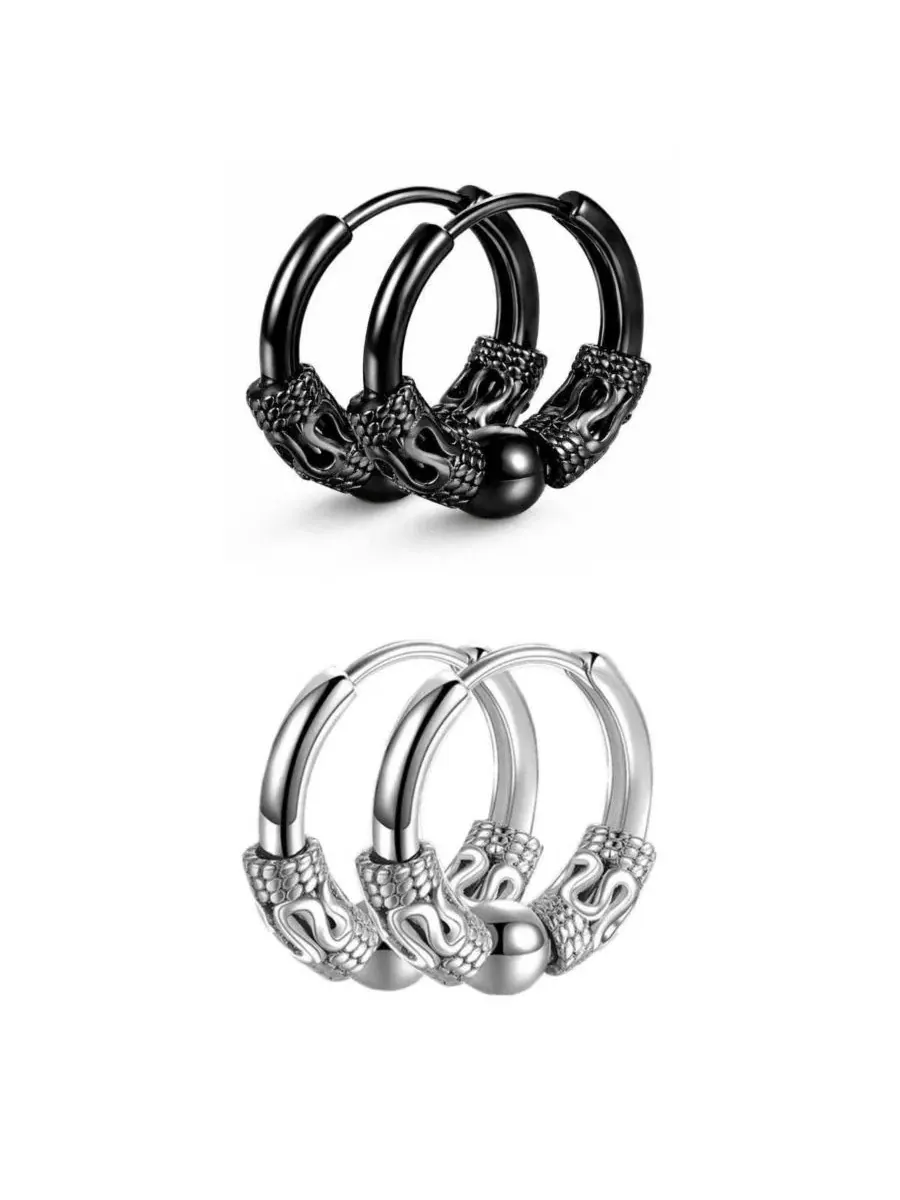 Серьги-кольца хугги с оберткой, 14 мм, из нержавеющей стали Rebl Jewelry — изображение 2 из 3, оттенок черный