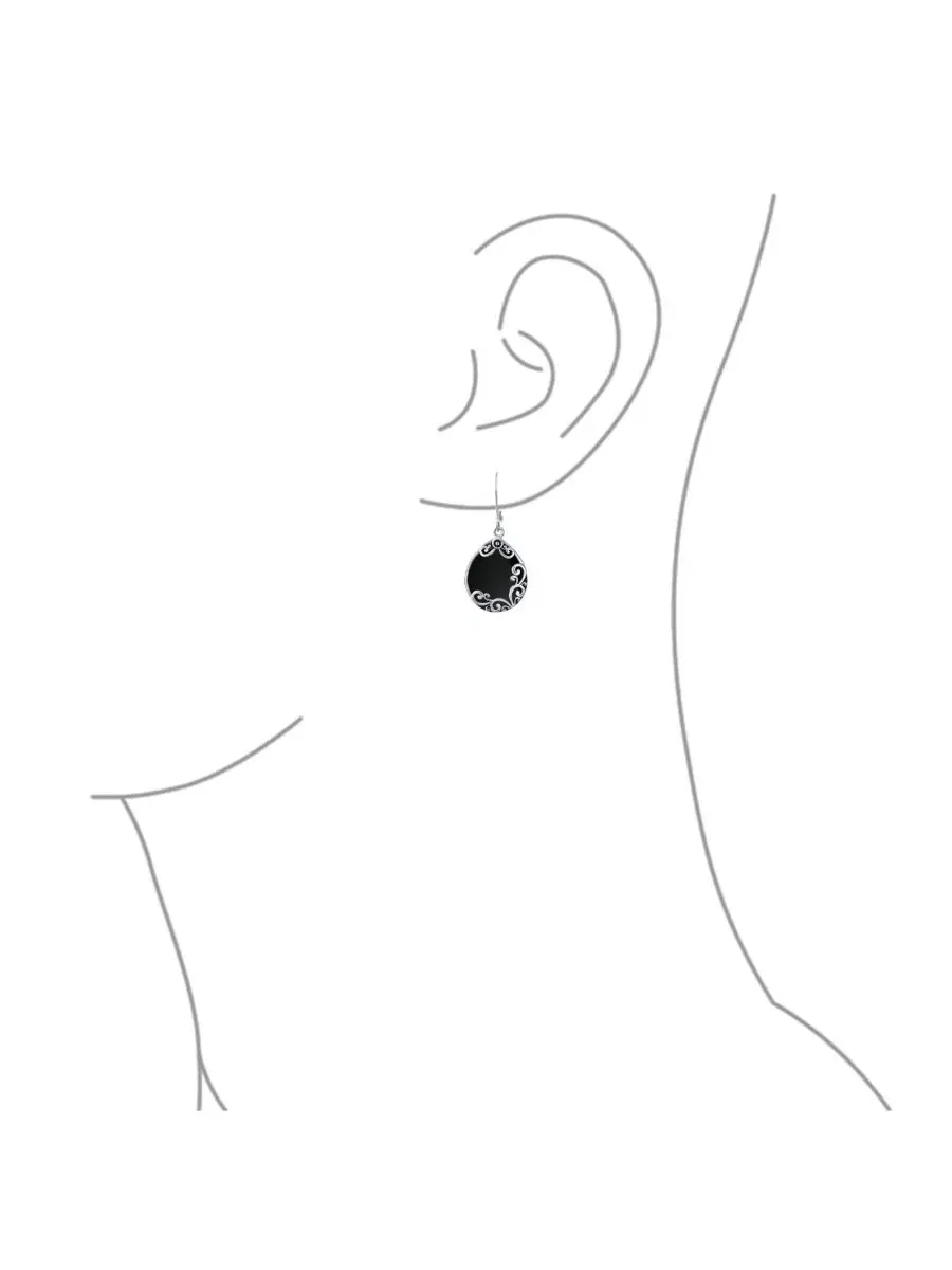 Серьги-подвески из стерлингового серебра с черным ониксом и узором Western Style Teardrop Black — изображение 3 из 4