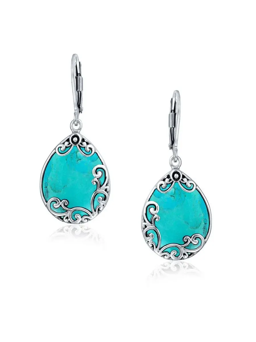 Серьги-подвески из стерлингового серебра с черным ониксом, модель Western Style Teardrop Bling — изображение 2 из 4