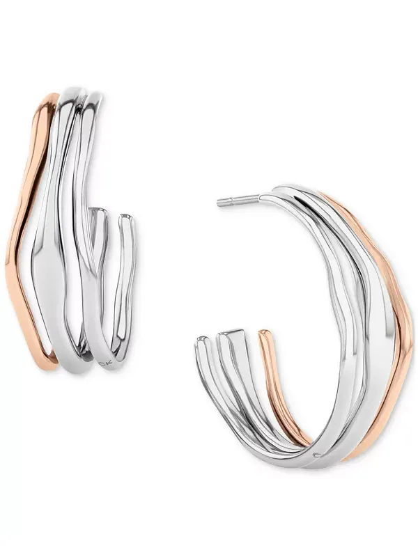 Серьги-Кольца средней волнистости с тремя рядами, 1,04 дюйма Calvin Klein — изображение 1 из 4, оттенок мульти